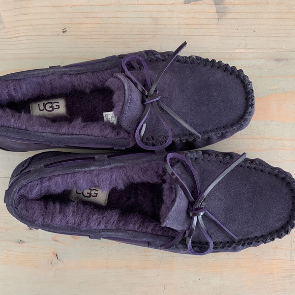 purple moccasin slippers